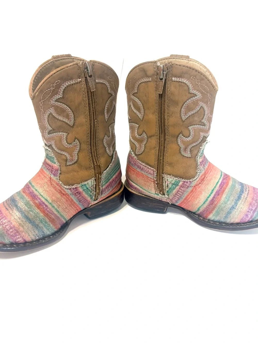 Roper Girls Multicolor Striped Western Boots with Tan Shaft Toddler 8